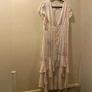 Anthropologie Hutch - womens hi/low white with rainbow hearts dress - size 14W
